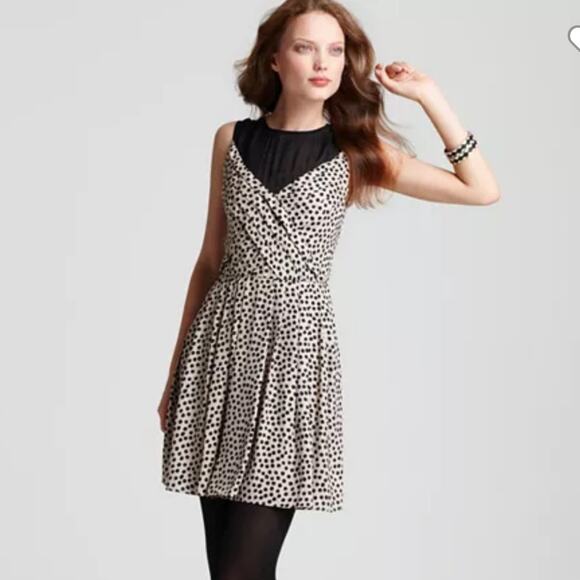 BCBGeneration Womens 12 Fit and Flare Pleated Polka Dot Dress - Picture 1 of 13